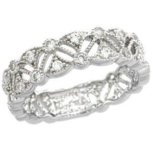 Sterling Silver Vintage Ring CZ Wedding Band